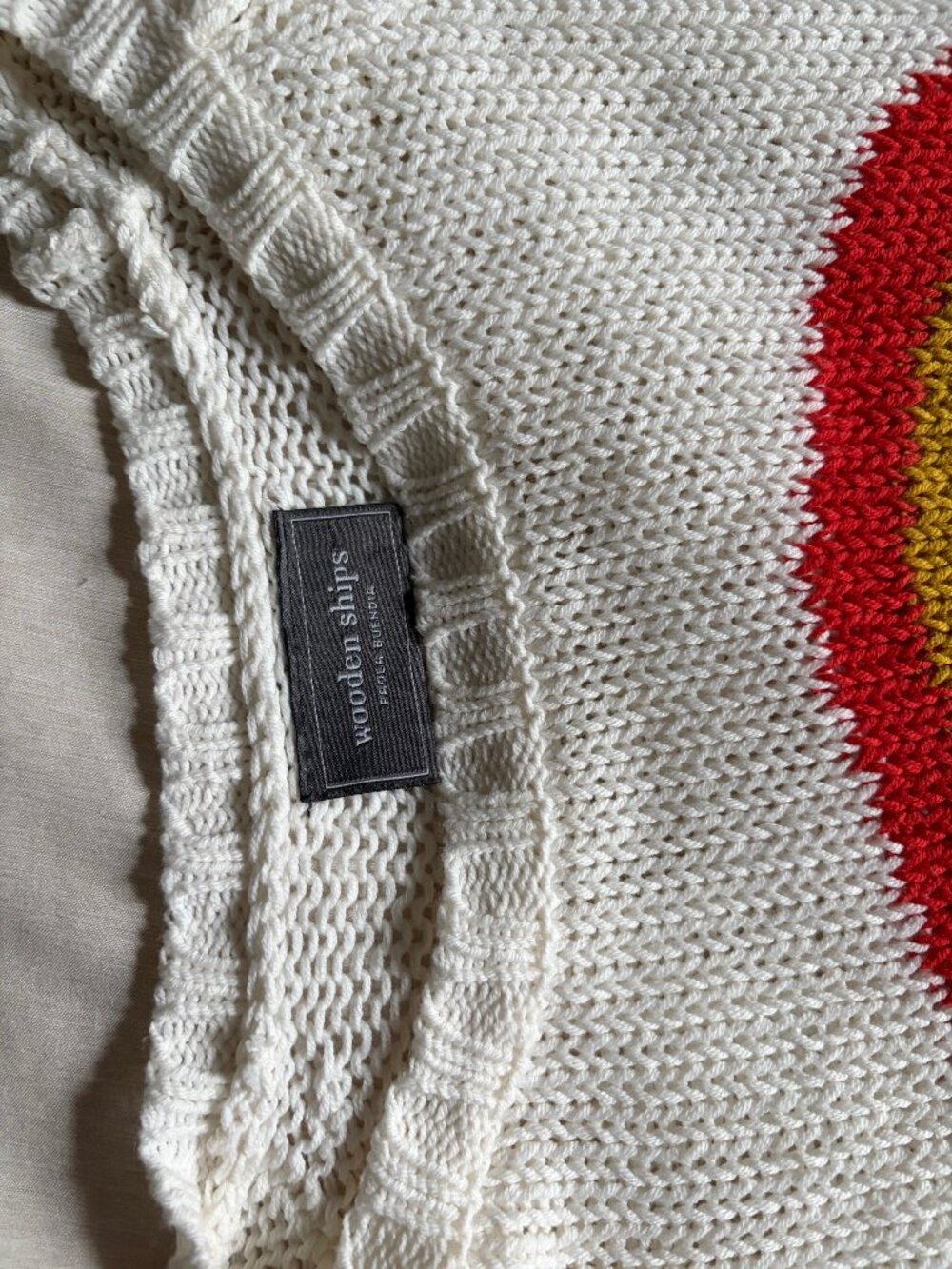 Wooden Ships Rainbow Knit Sweater – Cream Multicolor Cozy Pullover (Women’s S/M)